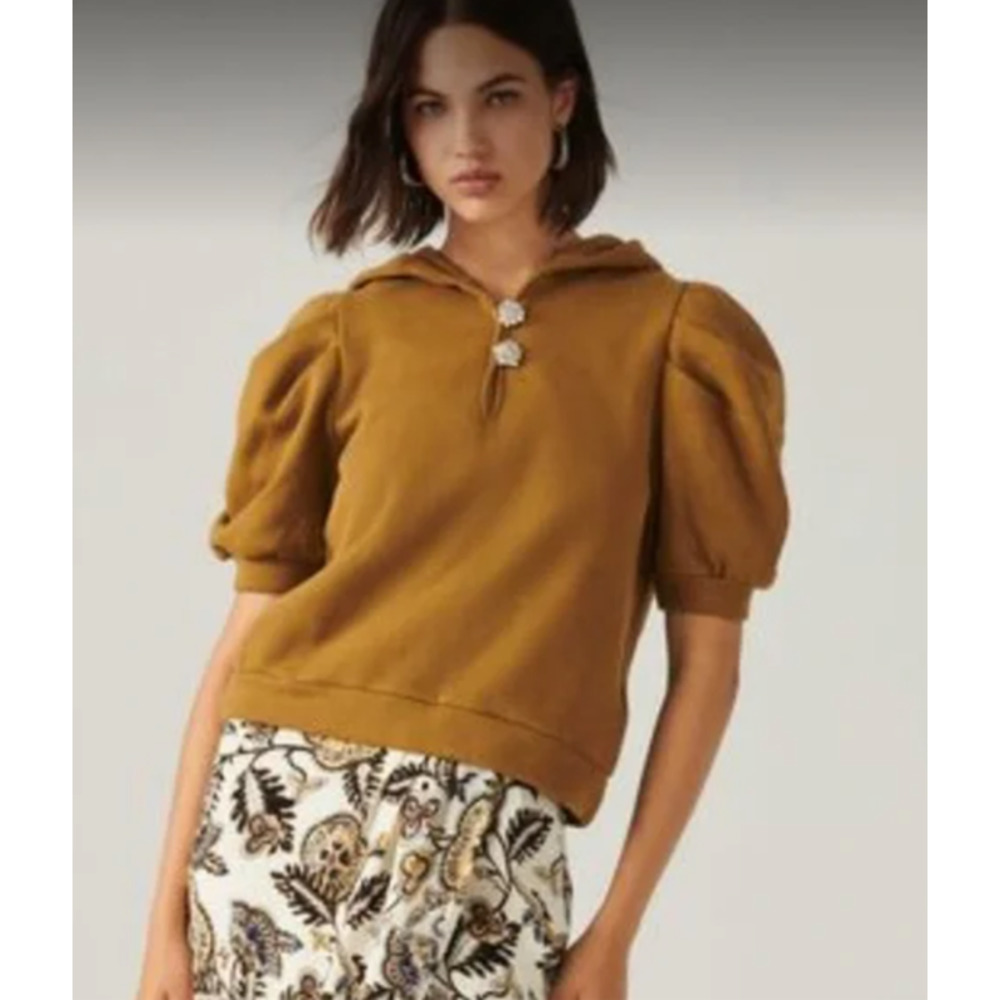 ba&sh Dylia Sweatshirt Rhinestone Puff Sleeve Bronze NWT M